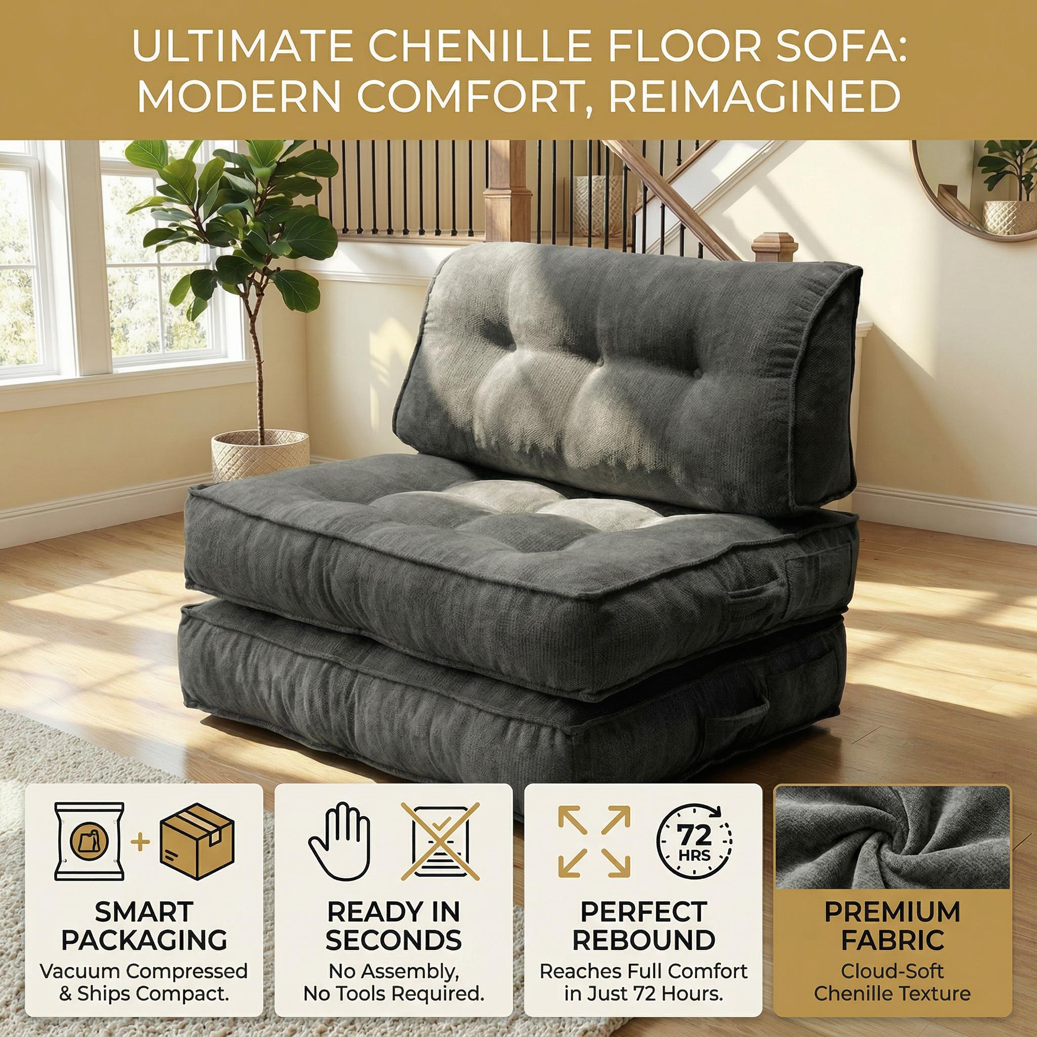 Indoor reading and resting single convertible sofa bed, simple folding and space saving small sofa, can be used in multiple combinations without assembly, compressed and packaged for safe transportation