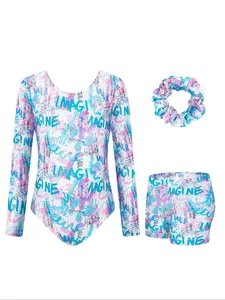 Girls Gymnastics Leotard & Shorts Set, Long Sleeve Activewear for Ages 3-12, Perfect for Dancing & Playtime, Comfortable Fit
