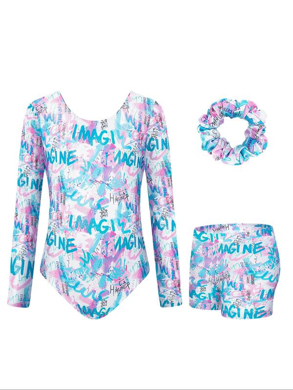 Girls Gymnastics Leotard & Shorts Set, Long Sleeve Activewear for Ages 3-12, Perfect for Dancing & Playtime, Comfortable Fit