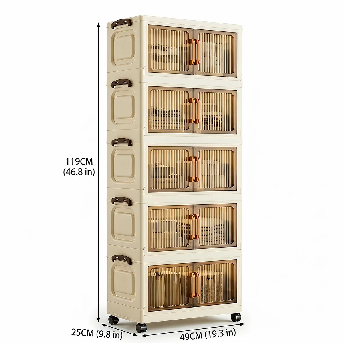 Multifunctional Collapsible Wheeled Plastic Storage Bin Cabinet with Door & Lid - Lightweight Extra Large, Stackable, Adjustable Compartments, Mini Jewelry Box Compatible (119cm/46.8in) Home Supplies Organizer for Garage, Kitchen, Bedroom