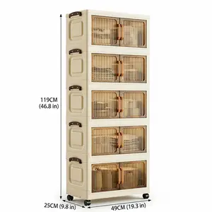 Extra Large Collapsible Stackable Storage Bins with Door, Lid and 4 Wheels, Multifunctional Plastic Organizer for Tool, Bedside, Blanket and Pillow, Ideal for Bedroom, Closet, Living Room, 19.2" W x 9.8" D x 46.8" H