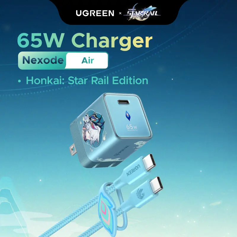 UGREEN Nexode Air Charger Honkai: Star Rail Edition, Mini USB C Charger Block Fast Charging with USB C Cable, GaN Charger for MacBook Air/Neo/Pro, iPhone 17 16, Galaxy S26/S25, iPad, Cyan,Summer Sale tiktokshopbacktoschool