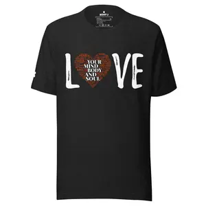 Love Your Mind Body And Soul T-shirt (Red & White Text)
