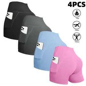 4/6 Pack High Waisted Biker Shorts for Women with Deep Side Pockets Tummy Control Squat Proof Soft Stretch Gym Running Yoga Athletic Shor