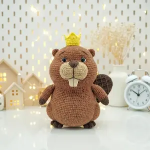 Handmade Crochet Beaver Plush with Crown | Cute Amigurumi Stuffed Animal Toy | Soft Knit Beaver Doll Nursery Decor | Unique Birthday Gift for Kids & Girls