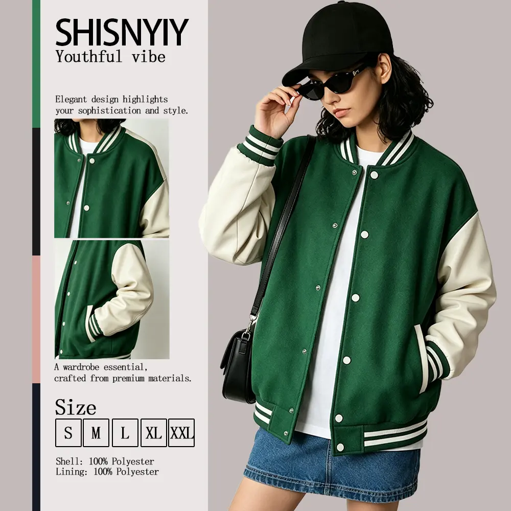 Women's Color Block Varsity Jacket Classic Striped Rib Collar Button Down Baseball Jacket Loose Fit Casual Streetwear Outerwear Long Sleeve Contrast Sleeve College Bomber Coat for Fall Winter S-XXL