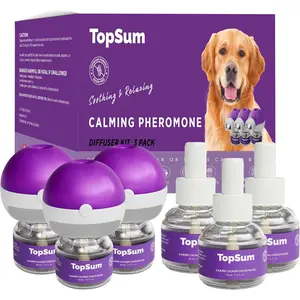 Calming Diffuser for Dog: Dog Pheromones Calming Diffuser Plug for Stress, Barking, Chewing, Pee Accidents & Separation Behaviors (Purple– 3 Diffusers + 3 Refills)