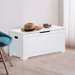 Storage Chest Spacious Portable MDF Frame Toys Storage Bench with Side Handles, White