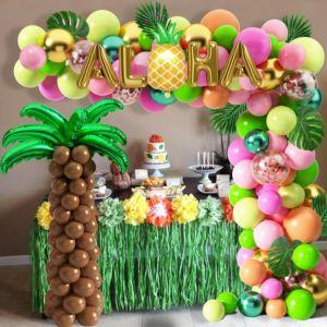 Tropical luau balloons arch garland kit luau party decorations with palm leaves flamingo palm tree aloha foil balloon coconut balloons set for tropical hawaiian aloha luau flamingo party alohaa