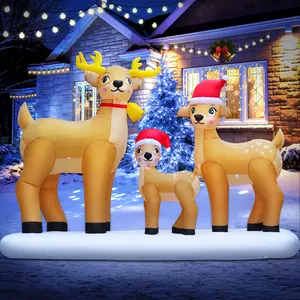 8FT Long Huge Christmas Inflatable Reindeer Family Outdoor Decoration, LED Lights Holiday Blow Up Yard Decoration for Holiday Party Garden Yard Lawn Winter Decor