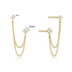 Dainty Chain Stud Earrings, Brass Star & Heart Drop Earrings for Multiple Piercings, Mix and Match Ear Jewelry for Women Girls gold
