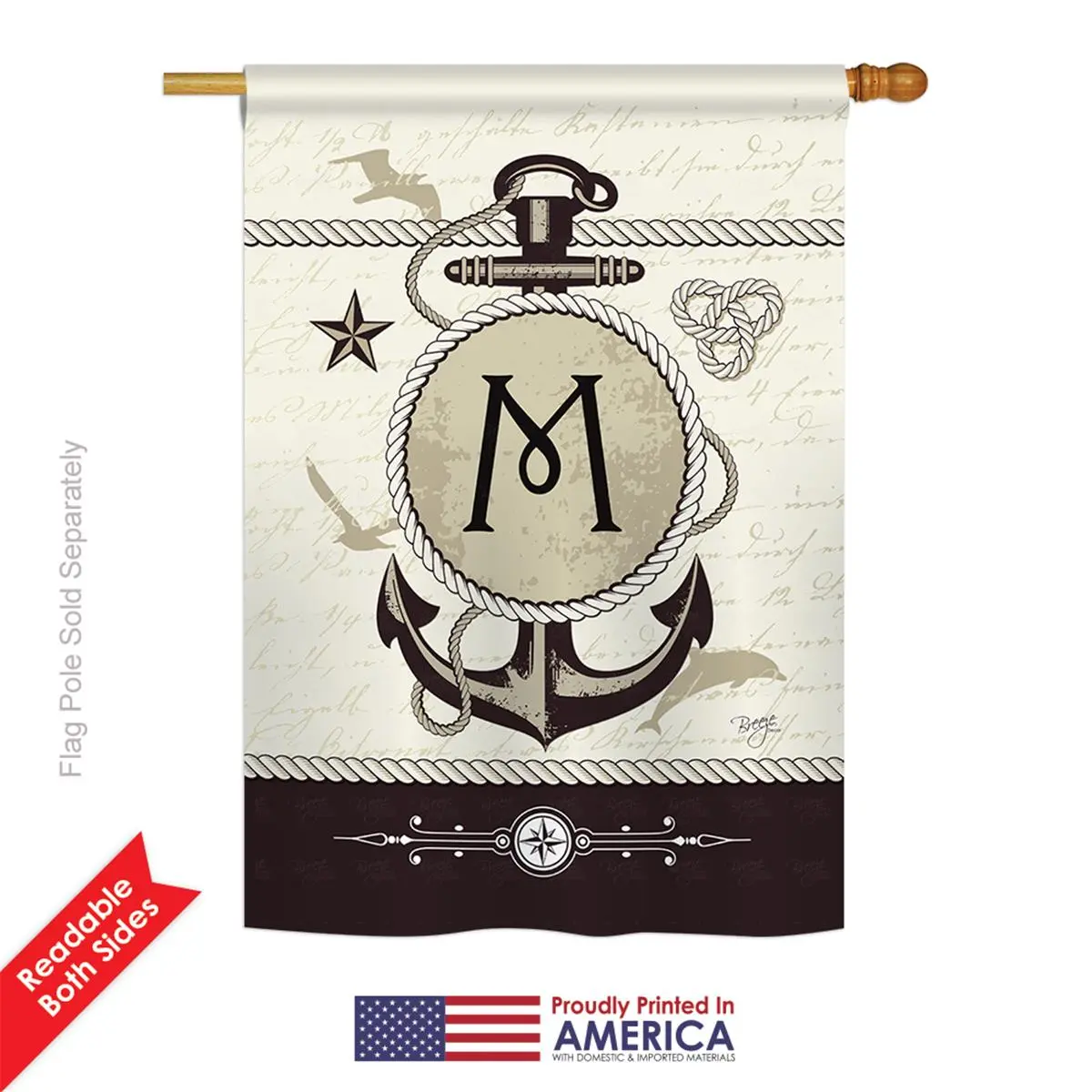 212 MAIN Nautical M Monogram House Flag, 28x40 in, Double-Sided Weatherproof Polyester, Eco-Friendly, 4" Pole Sleeve, USA-Made for Boating & Outdoor Use
