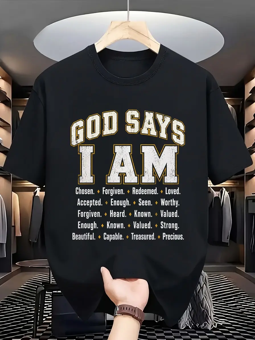 GOD SAYS I AM Christian Cotton T-Shirt for Men and Women, Inspirational Graphic Tee for Church, Bible Study and Everyday Wear