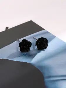 Fashion Rose Flower Stud Earrings, Simple Floral Ear Pins, Elegant Sweet Cool Style, Dark Camellia Design, Includes Gift Box, Stud Earrings Jewelry