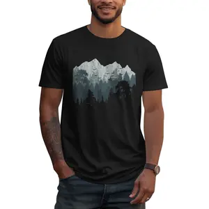 Casual Cotton shortsleeve tees Mountain Nature Hiking Wildlife Trees Outdoor Forest Camping T-Shirt