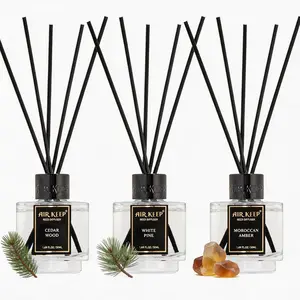 Airkeep Reed Diffuser Set of 3 for Bathroom Air Fresheners, Oil Diffuser Sticks| Cedar Wood,White Pine Moroccan Amber Scent Diffuser(1.7 fl oz*3) Fragrance with 18 Sticks Defusers| Shelf Decor