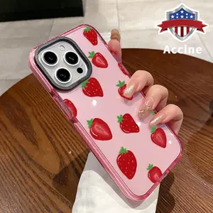 Soft Case for iPhone 16 15 14 Pro Max 13 12 11 Plus Non-Yellowing Drop Protection Transparent Strawberry Symphony Silicone Cover