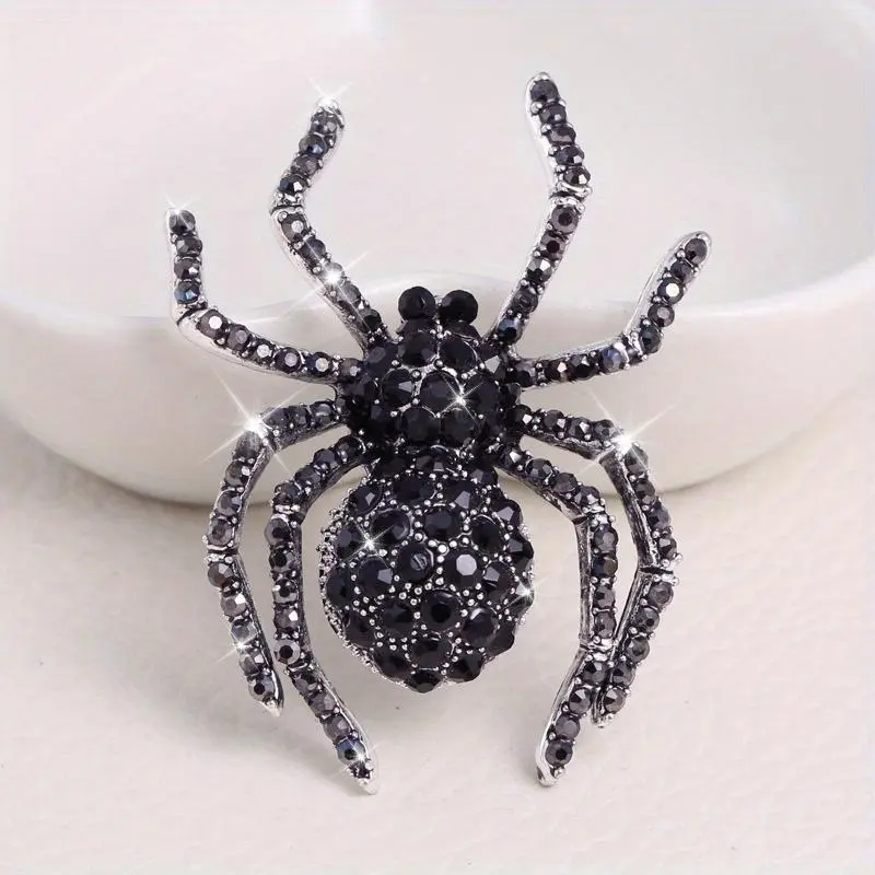 Vintage Elegant Spider Brooch Pin - Animal Shaped Rhinestone Inlaid, Unisex Fashion Accessory, Ideal for Formal & Casual Wear