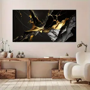 1pcs framed canvas painting, modern abstract black and gold marble canvas painting art room modern canvas poster bedroom and living room decoration, suitable for living room, office, bedroom, home decoration, office decoration