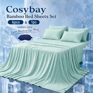 Cosybay Bamboo Bed Sheets Set 6pcs &  Light Blocking Eye Mask, including 1 Cooling Flat sheet + 1 Fitted sheet + 4 Pillowcases +Strapless 360° Wraparound Sleep Mask,Hotel Luxury Super Silky Soft,Deep Pressure Relaxation for Better Sleep #summervibes