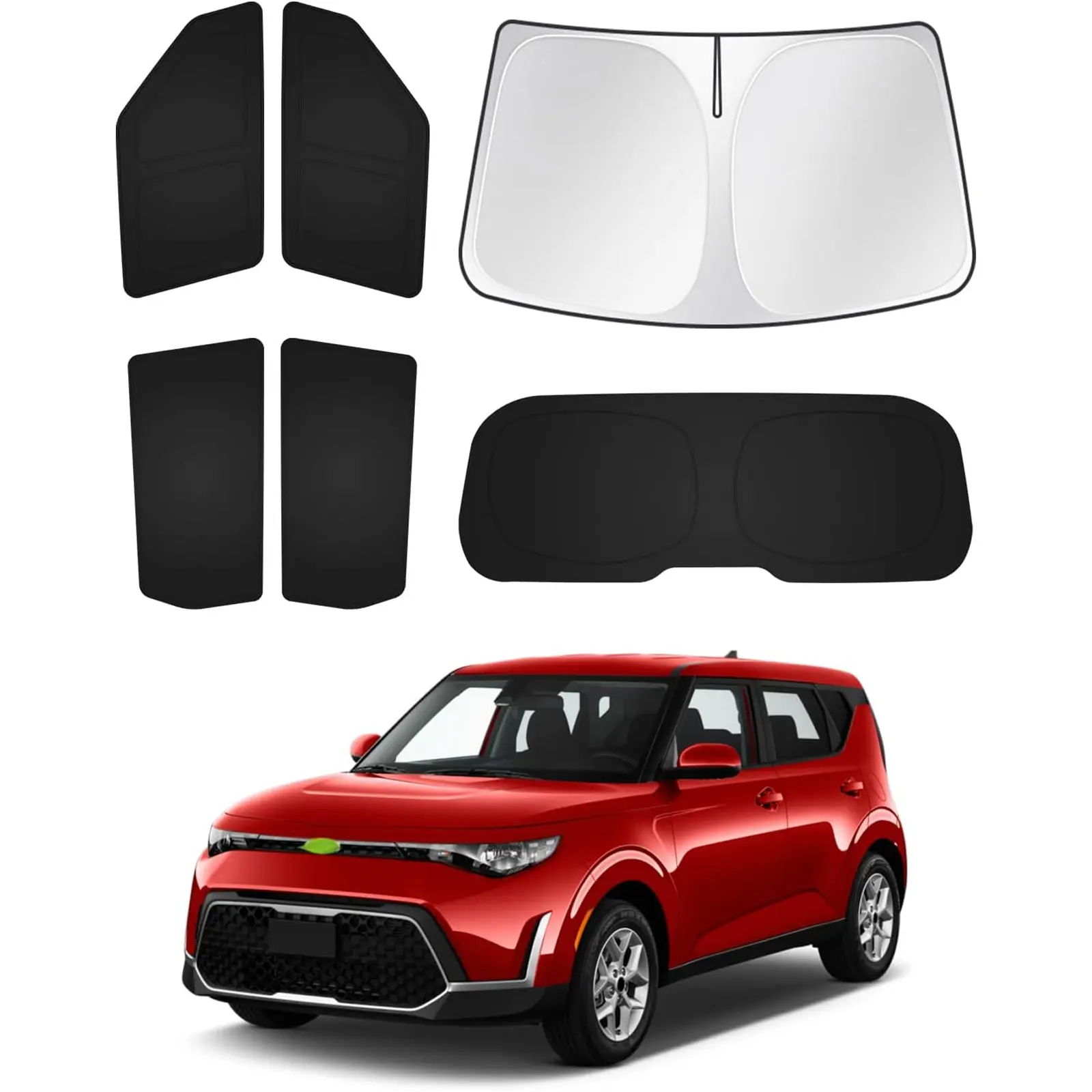 6PCS Car Sunshades for Kia Soul 2020-2026, Sunshade for Car Outside, Windshield-Side Rear Window Covers, UV Protection, Privacy Shield, Cool-Keeping Black Automotive Exterior Accessories