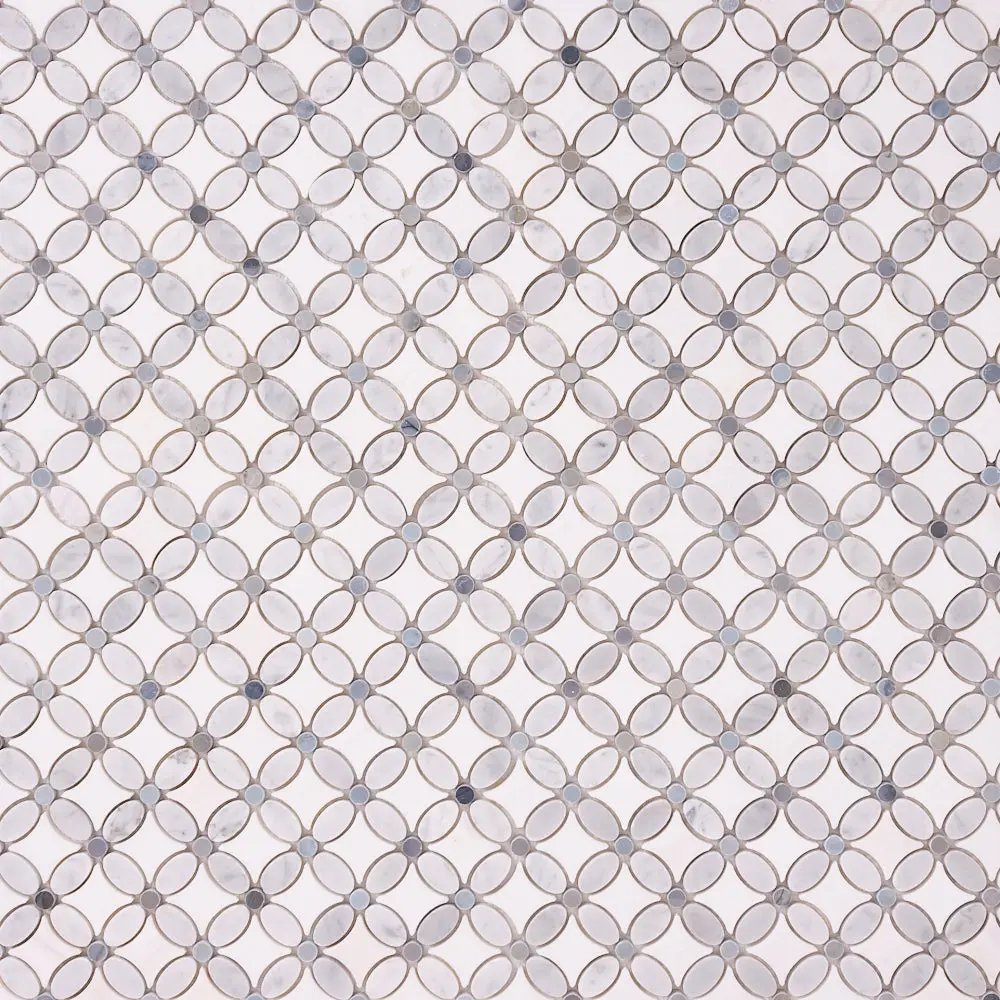 Florita Thassos + Carrara + Blue 12x12 Polished/Honed Marble Sample Tile