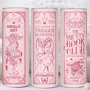 You Had Me at Trigger Warning Pink 20oz Tumbler, The Smutty Book Club Booktok Travel Cup, Morally Grey Era Stainless Steel Bookish Mug, Smut Books, Dark Romance Books skinny tumbler
