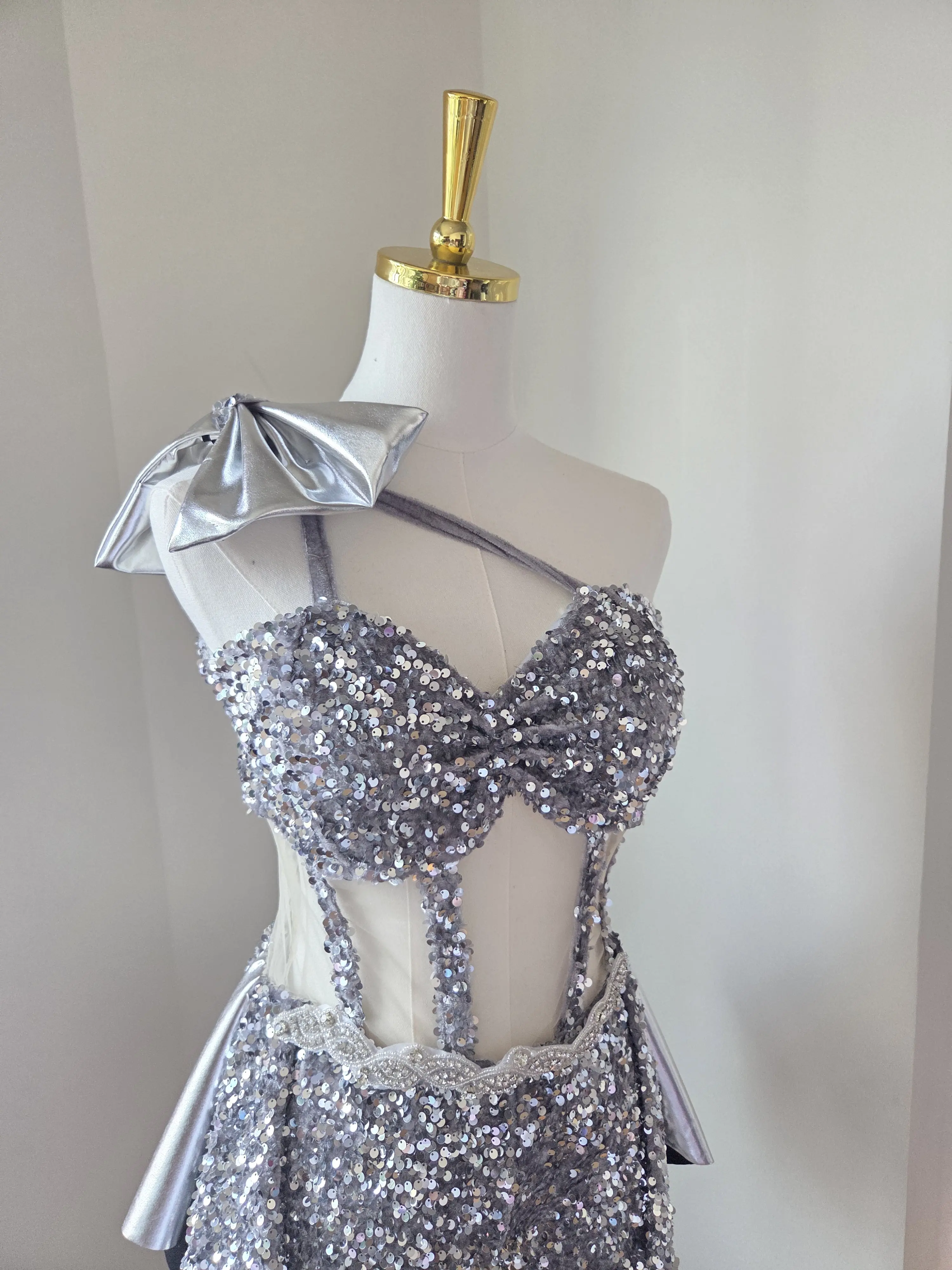 Women's Quinceañera Silver Dance Costume Set