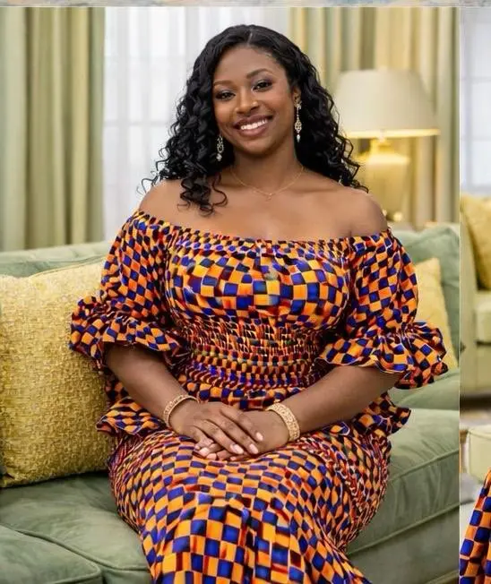 open lace back dress Jozani Women's African Print Mini Dress (Blue-Orange Print) Xs main image 1