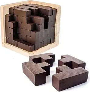 Wooden Brain Teaser Puzzle Cube Wooden Puzzles T-Shaped Jigsaw Logic Puzzle Educational Toy for Kids and Adults by AHYUAN (Coffee)