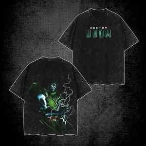 Doctor Doom Washed T-Shirt Vintage Graphic Tee, Villain Streetwear Shirt, Latveria Ruler Comic Style Apparel, Gothic Superhero Tee, Unisex Oversized Cotton