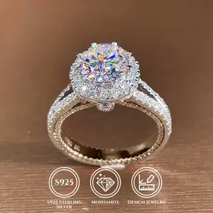 925 silver 2ct moissanite engagement ring with halo setting for proposal, wedding, anniversary, and birthday J045 unique  engagement  rings