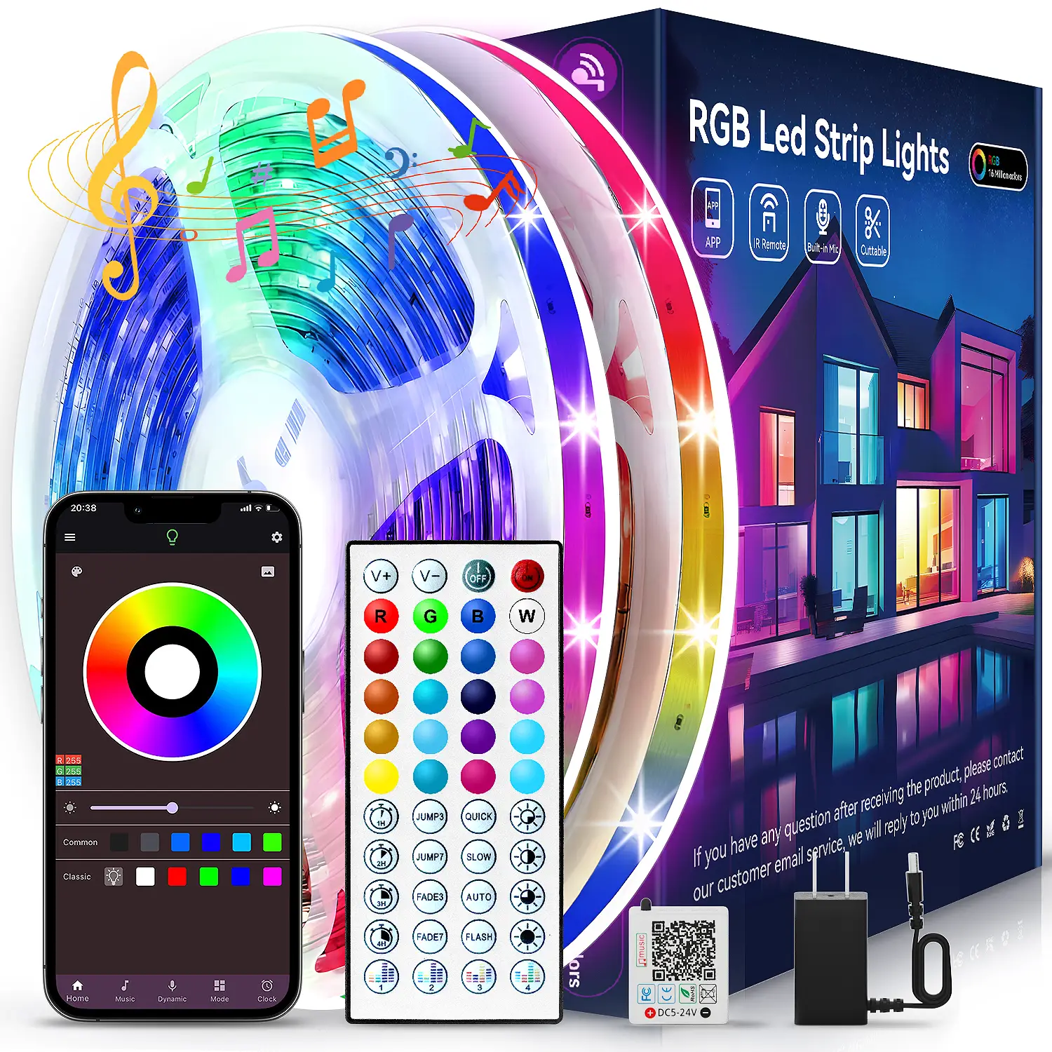 100FT 50FT RGB LED Strip Lights for Bedroom - Color Changing Light Strips with 44-Key Remote & App Control, Perfect for Gaming Room/Easter Decor