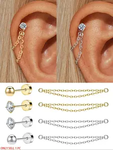 18k Plated Hypoallergenic Pierced Earring Chain, Versatile Earrings, 4 Prong Inlaid Zircon Design, Perfect for Everyday Use & Special Events