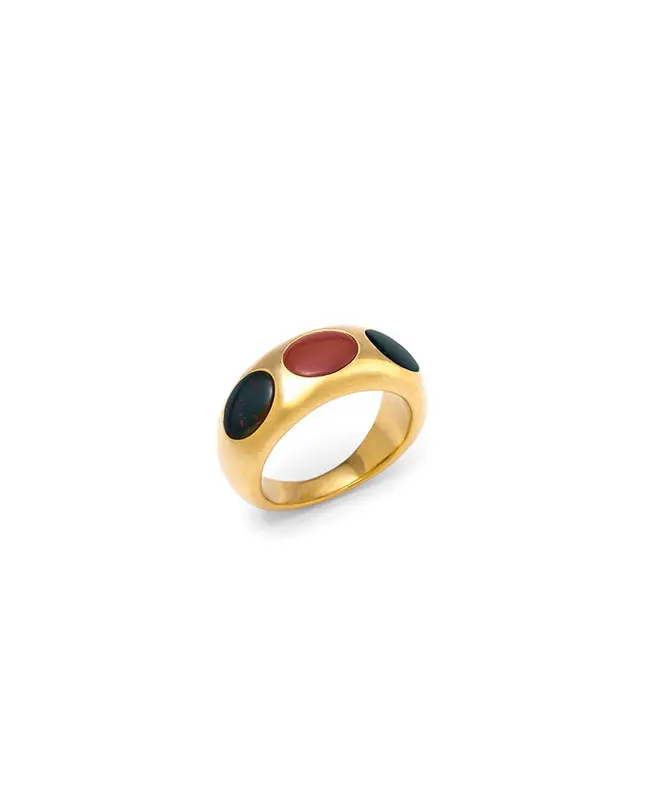 Domed Red Jasper and Bloodstone Ring