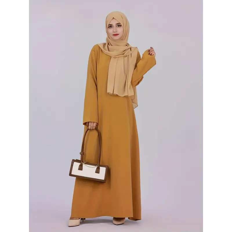 [Modest Abaya Dress] 1pc Women's Modest Long Sleeve Abaya Dress - 100% Polyester Solid Color Woven Hijab with Pockets, All-Season Fashionable Muslim Middle Eastern Dubai Turkish Style, Everyday Abaya Dress