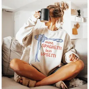 Spaghetti Sweatshirt, More Spaghetti Less Upsetti, Funny Food Shirt, Foodie Crewneck, Food Humor, Silly Shirts, Retro Sweater, Pasta Shirt
