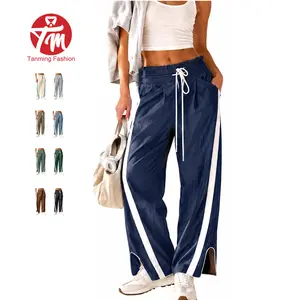 Tanming Women's Baggy Wide Leg Pants Drawstring Elastic Waisted Contrast Color Workout Y2K Track Pants for Hyrox Summer #SpringStatements