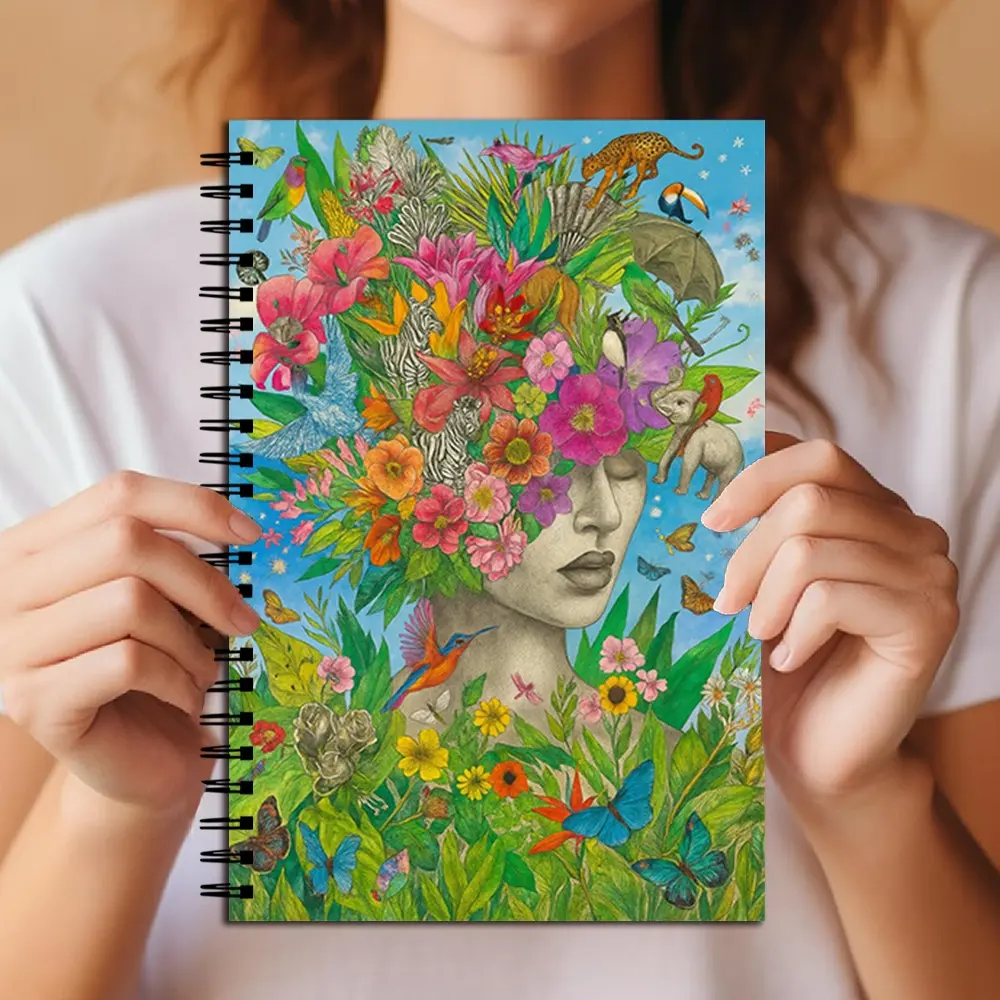 Nature Floral Animals Spiral Notebook, Boho Tropical Wildlife Art Journal, 120 Pages College Ruled, for Writing, Journaling, Nature Lovers
