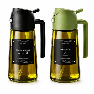 2-Pack Glass Olive Oil Dispenser Bottle 470ml Leakproof Kitchen Pourer Sprayer Lid Utensils for Cooking Salads Grilling Utensils