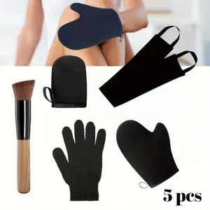 5 Pcs Self Tanning Mitt Set with Tan Glove,Back Lotion Applicator, Face Mitt, Exfoliating Glove
