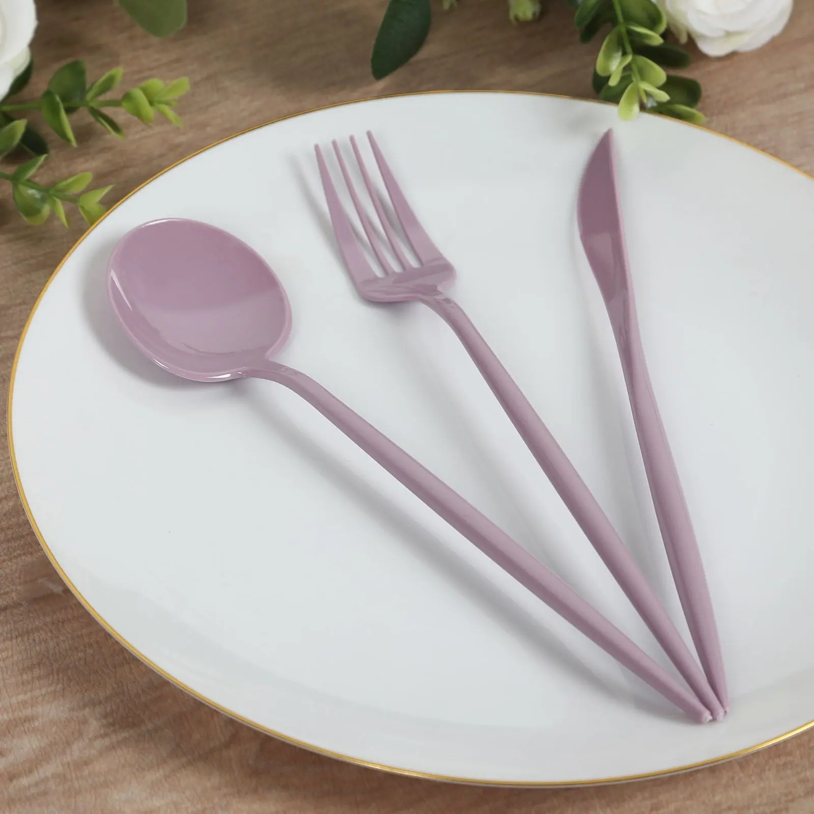 60 Pack Heavy Duty Lavender Lilac Premium Sleek Disposable Plastic Utensil Set - Disposable Tableware for Weddings, Home & Party Supplies, Disposable Tableware Set