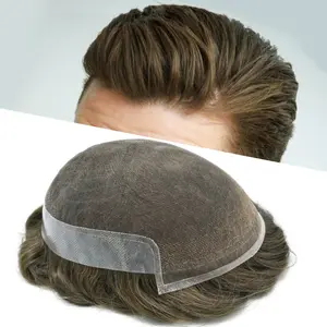 JUST HAIR Toupee for Men French Lace Front Bleachced Knots with Natural Hairline Men's Hair System Indian Hair 6 Inches Length