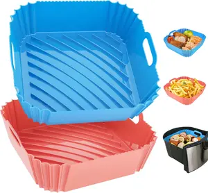Air Fryer Silicone Liners Square 2 Pack 7.1 Inch Reusable Liners for 4-7 QT Airfryers Versatile Baking Tray & Bowl Mat Kitchen Accessories Blue & Red