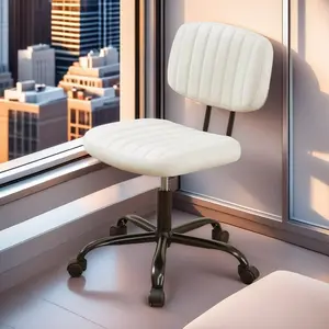 Armless Home Office Desk Chair -Small Ergonomic with Low Back Lumbar Support, Height Adjustable PU Leather Computer Task with 360° Swivel Rolling Wheels, for Small Space, Beige White Small Office Desk Chair with Wheels Armless Comfy Computer Chair with Lu