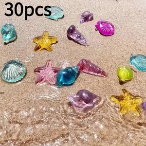 30pcs Colorful Transparent Crystal Artificial Shells, Realistic Starfish Decor, DIY Beach Theme Aquarium Setup, Poolside Decoration, Party Aquarium Scene