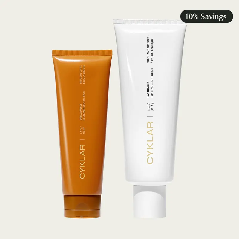 Vanilla Verve Everything Shower Set - In-Shower Body Oil Balm & Lactic Acid Foaming Body Polish