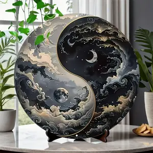 Yin Yang Bagua Pattern Wall Painting, Modern Art Design, Durable Metal Decor, Weather Resistant Round Poster, High Definition Printing Wall Art for Home Living Room Garden Decoration