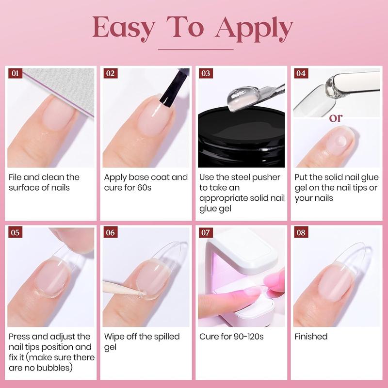 MIZHSE 6-in-1 Nail Kit – Solid Glue, 240pcs Almond Tips, UV Lamp, DIY Extension Set