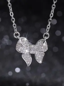 The full diamond bow pendant necklace is suitable for daily wear, vacation dates, and other occasions, and is also a surprising and exquisite small gift, Bling Necklace